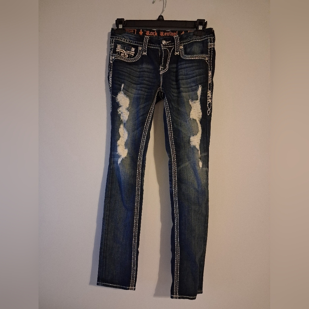Rock Revival Blue Distressed Women Jeans Size 28